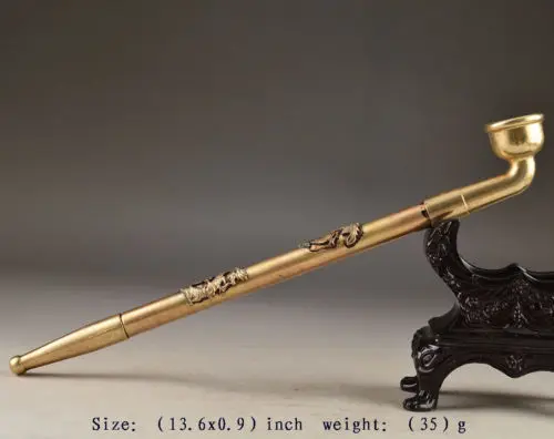 Arts Crafts Copper Elaborate China Brass Old Handwork Dragon Phoenix Exorcist Auspicious Smoking Pipe Tool | Дом и сад