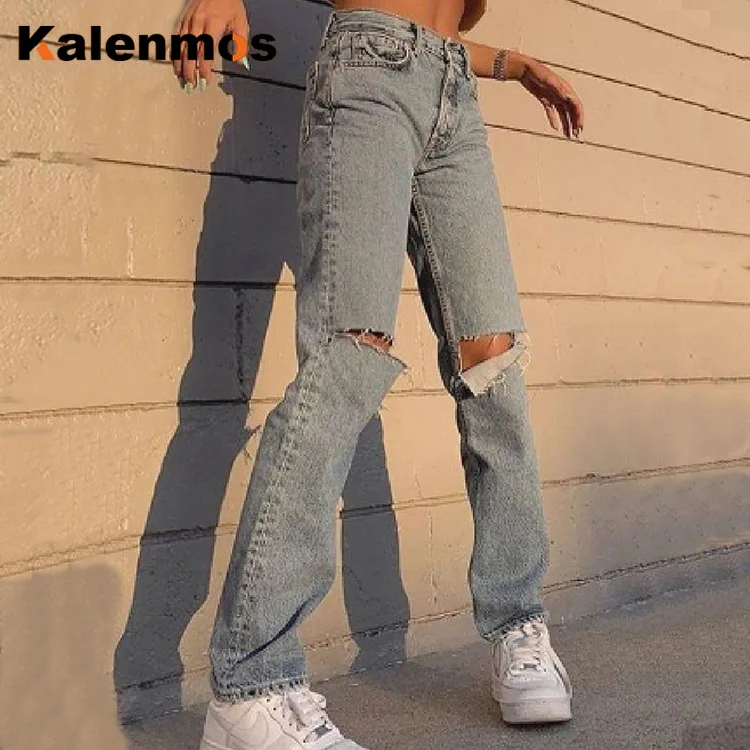 

Plus Size Jeans Women Ripped Spring Fall Winter Francais Straight Jeans Mom Jeans Women Gothic Punk Sexy Vintage Streetwear