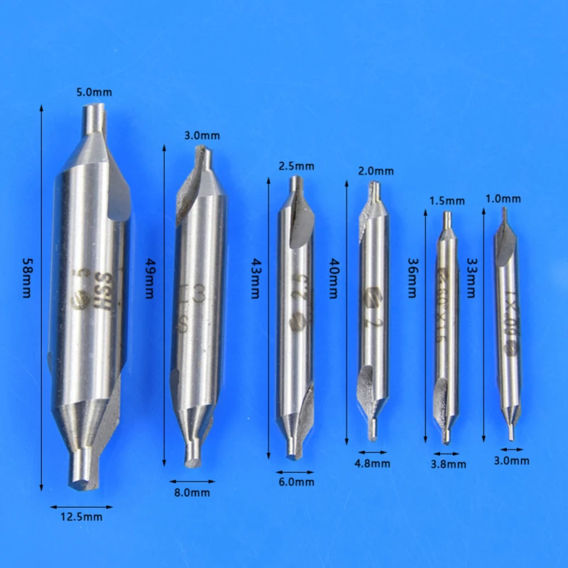

6PCS HSS High Center Drill Bit Countersinks Angle Bit Set 1.0mm 1.5mm 2.0mm 2.5mm 3.0mm 5mm Metal Drill Bits For Power Tools