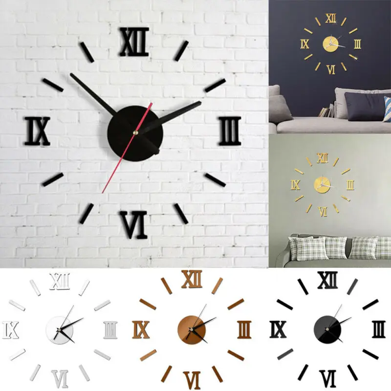 

Modern DIY Number Wall Sticker 3D Clock Mirror Surface Home Decor Art Giant Wallpaper Clock Watch With Roman Numerals Big Clock