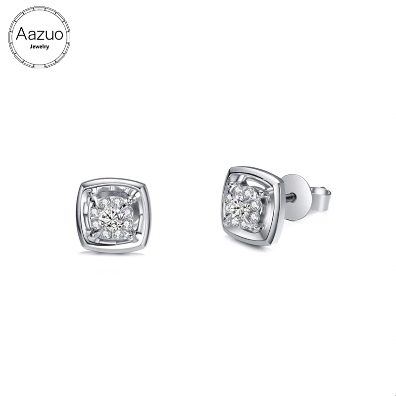 

Aazuo Real 18K White Gold Real Diamonds Fashion Classic Square Stud Earrings gifted for Women Wedding Party Au750