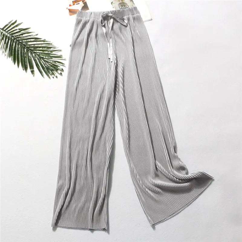 

Summer Wide Leg Pants For Women Casual Elastic High Waist 2021 New Fashion Loose Long Pants Pleated Pant Trousers Femme