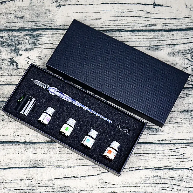 Прозрачная стеклянная ручка с цветными чернилами художественная кристальная