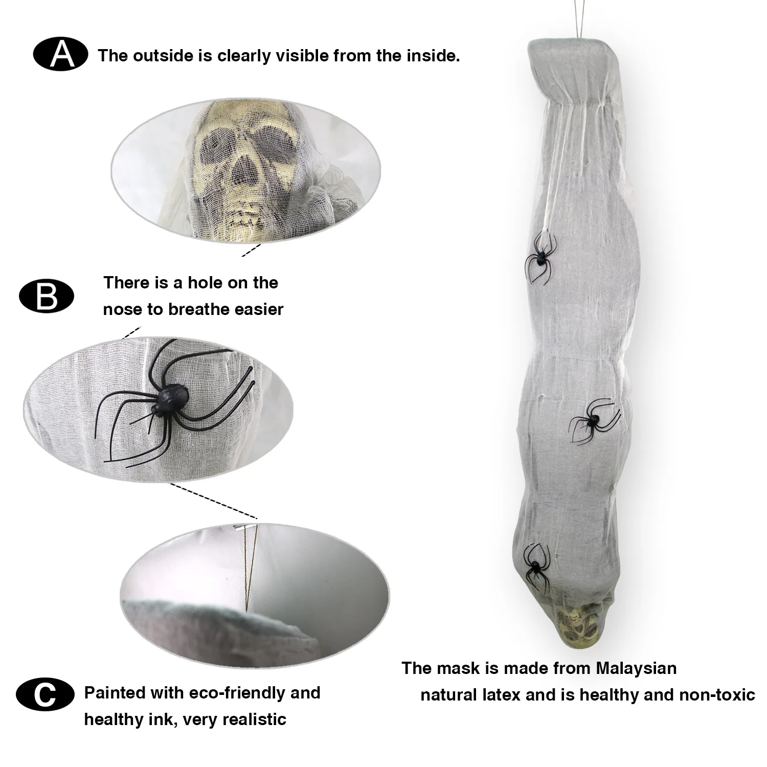 

Molezu Halloween Mask props spider web wrapped corpse Party Costume Mask horror Carnival Cosplay party props