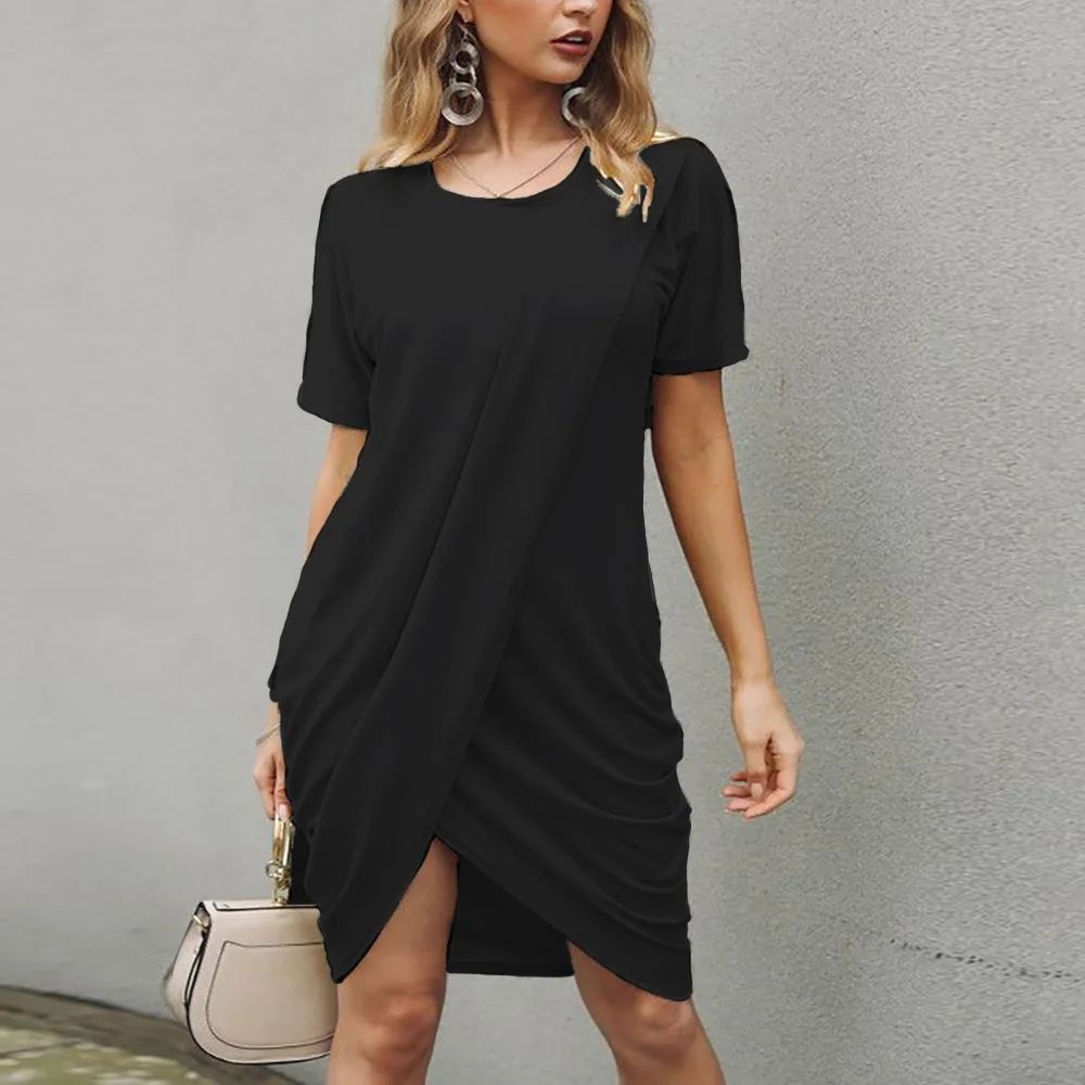 

2021 Summer New Women's Irregular Cross Pleated Elegant Dress
