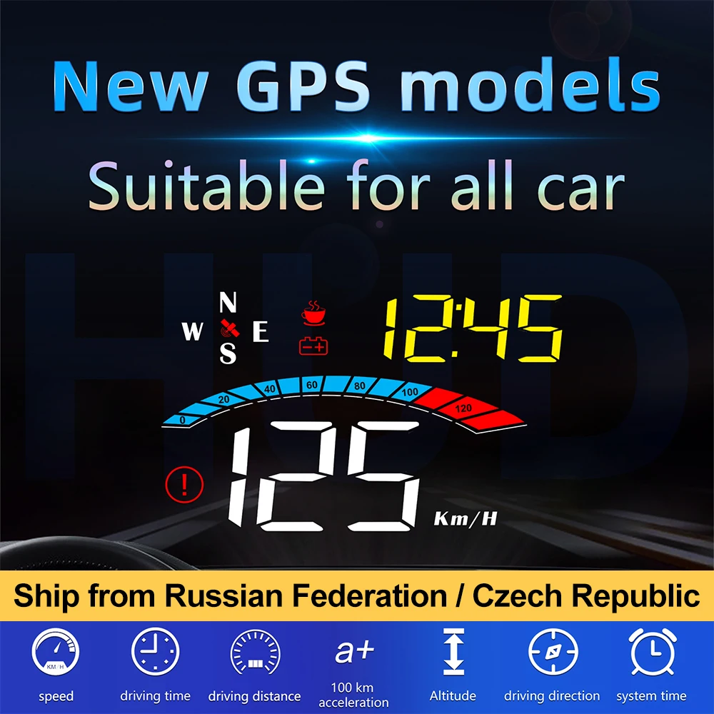 Автомобильный HUD цифровой прибор 2021 дюймов GPS датчик на лобовое стекло спидометр