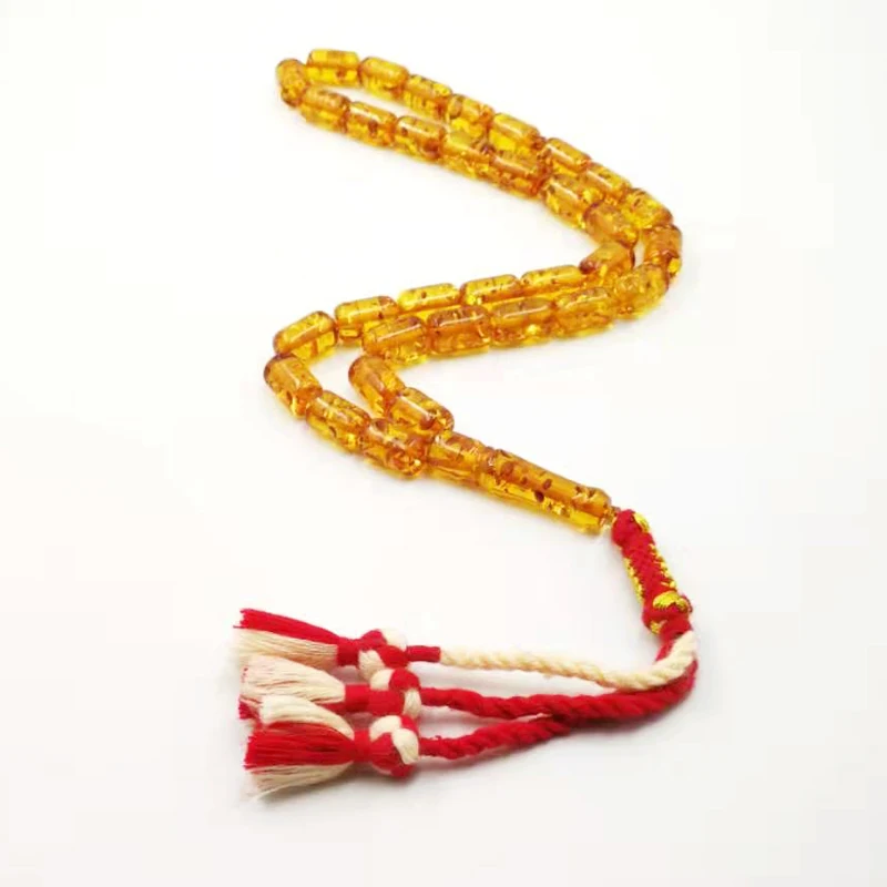 Ambers цвет Tasbih 33 бусины Мужская Смола мусульманские четки хлопок кисточкой ислам модный браслет арабский Misbaha