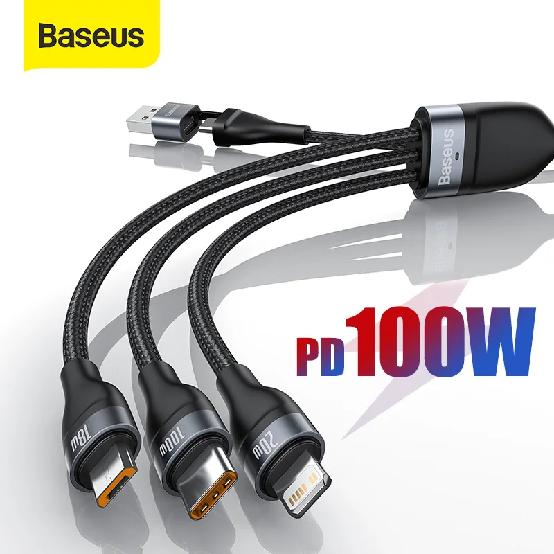 

Baseus 3 in 1 2 USB Type C Micro Cable for Xiaomi Poco X3 Redmi Huawei PD 100W Fast Charging Wire Cord for iPhone 12 11 Pro Max