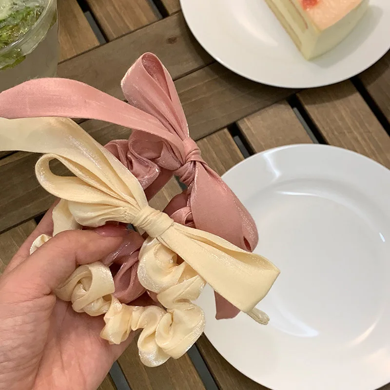 

Резинки для волос Эластичные из полиэстера, цветные тканевые заколки для хвоста с бантом, модные аксессуары для волос на лето