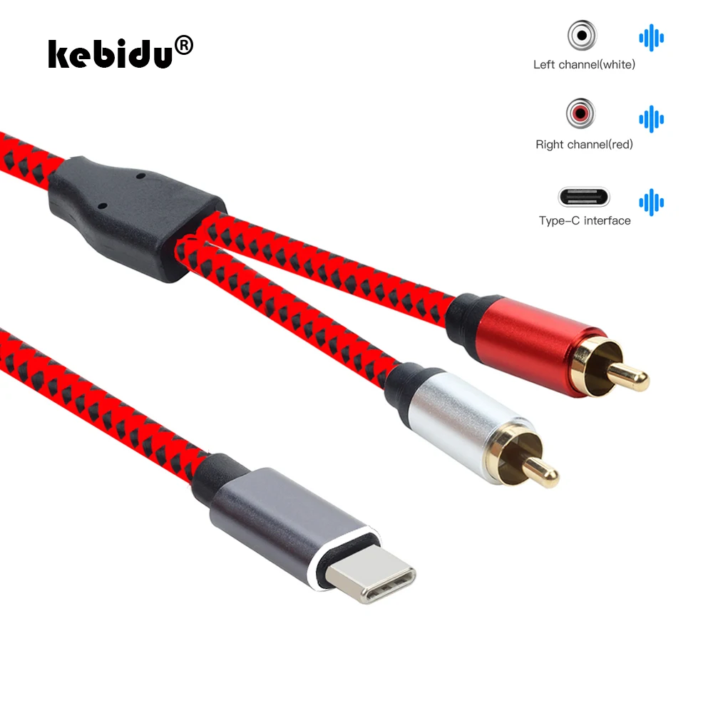 Аудиокабель kebidu USB Type C RCA кабель Type-C на 2 Jack для iPhone Sumsung Xiaomi колонок домашнего