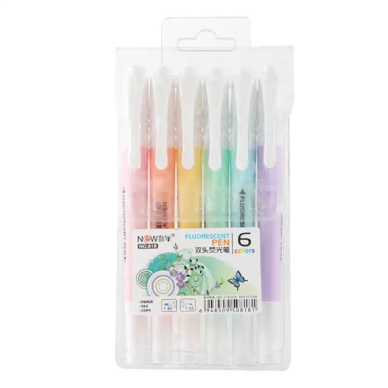 

6-color Double-headed Highlighter Creative Watercolor Pen Set Standard Note Pen Marker Pen Color Office Supplies