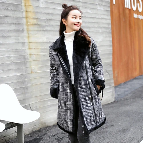 

2019 Spring Autumn Winter New Women's Casual Houndstooth Coat Wool Coat Cashmere Outerwear Wool Blend Trench Ka73