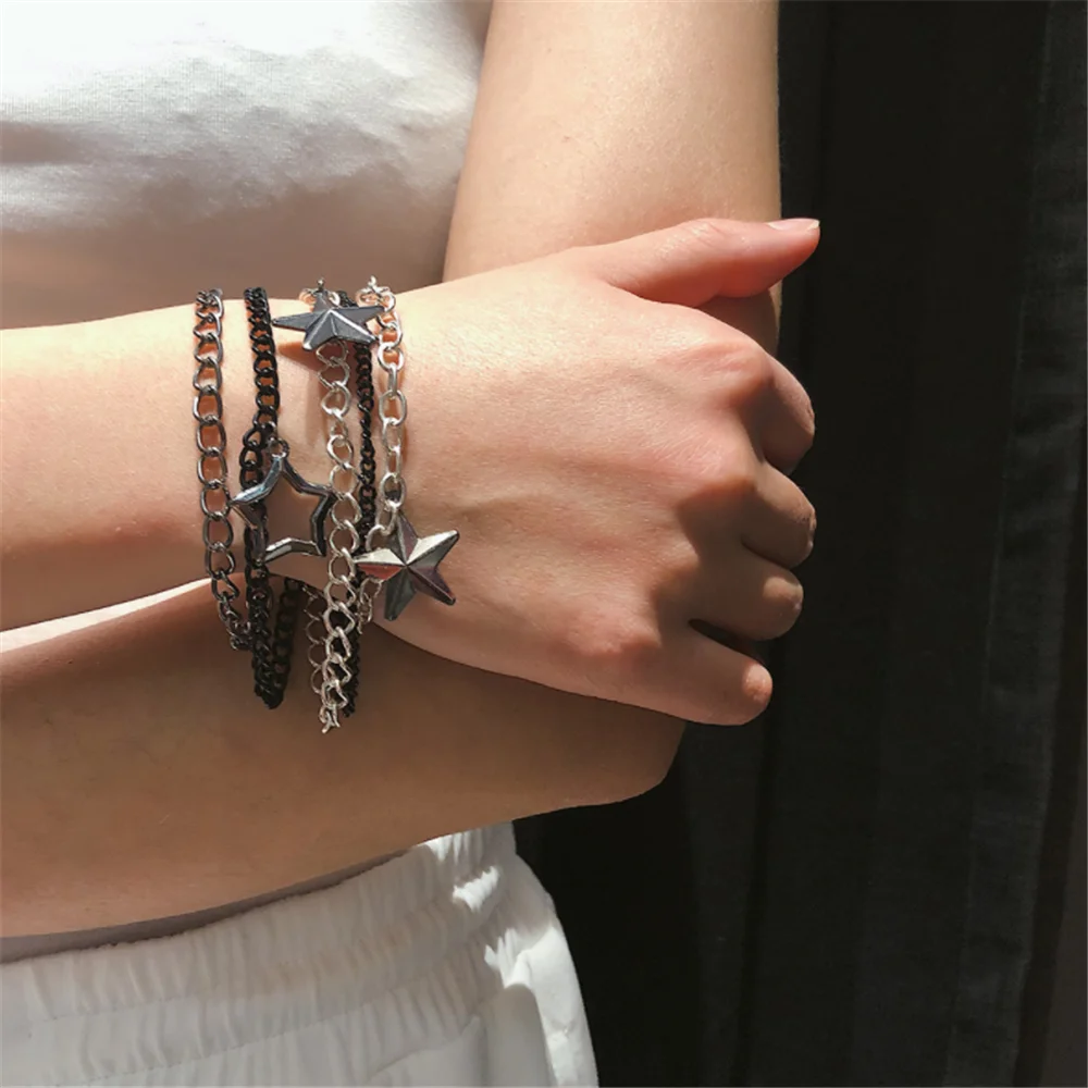 

Dark Series New Women's Punk Metal Mixed Star Multi Layer Bracelet