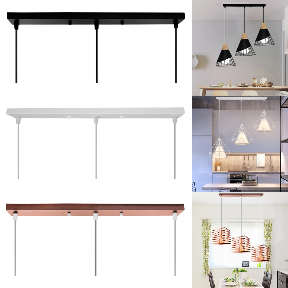 

3 Holes DIY Ceiling Lamp Base Canopy Plate Chandeliers Light Fittings Rectangular Straight Pendant Hanging Lighting Accessories