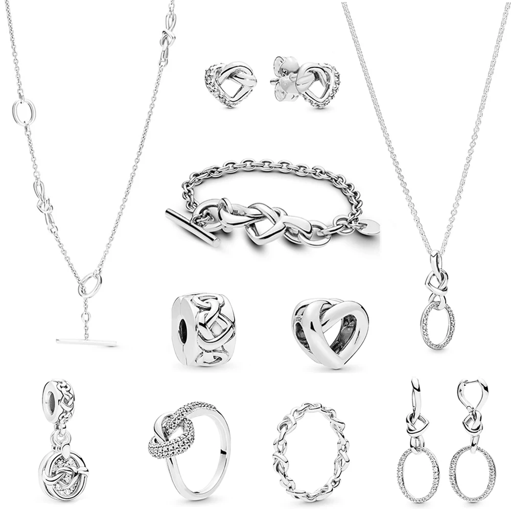 Новинка 100% Серебро 925 пробы кольцо с узлом в форме сердца серьги подвеска