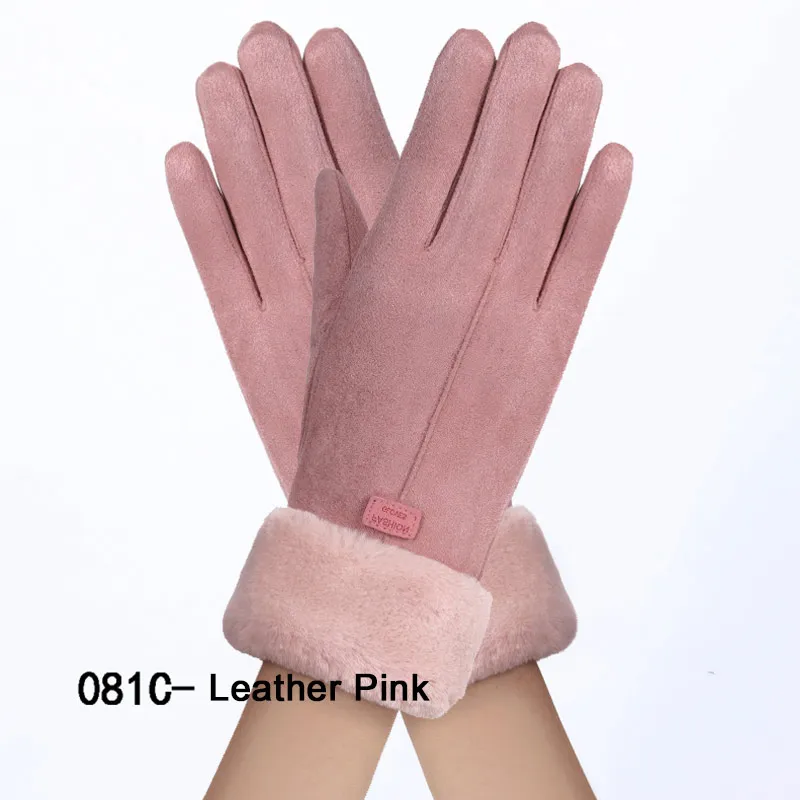 New Winter Female Lace Warm Cashmere Three Ribs Cute Mittens Double Thick Plush Wrist Women Touch Screen Driving Gloves