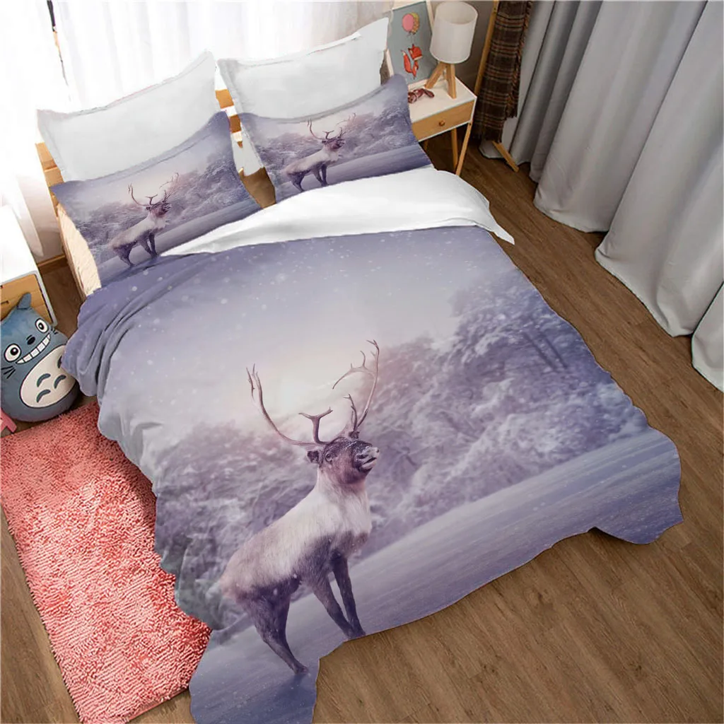 

Home Textile 3D Forest Elk Print Duvet Cover Microfiber Bed Sheet Boys Girls Bedding Set 2/3Pcs Single Double Animal Quilt Cover