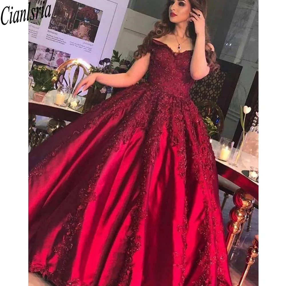 

Коллекция 2021 года, блестящее арабское платье Aso Ebi, роскошные бордовые сексуальные платья для выпускного вечера, кружевное бальное платье с ...