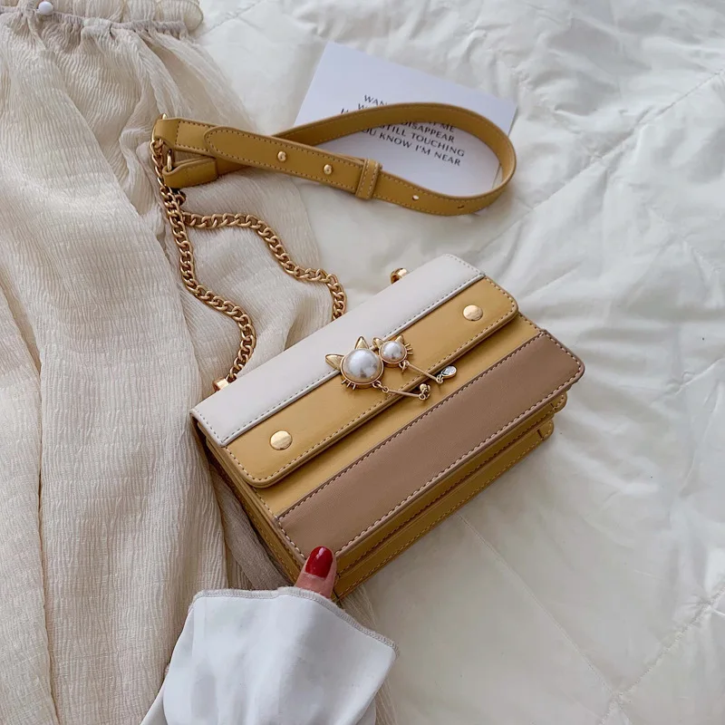 JIULIN Cat Pearl magnetic buckle 2019 summer new small fresh chain Messenger bag Joker cute shoulder square | Багаж и сумки