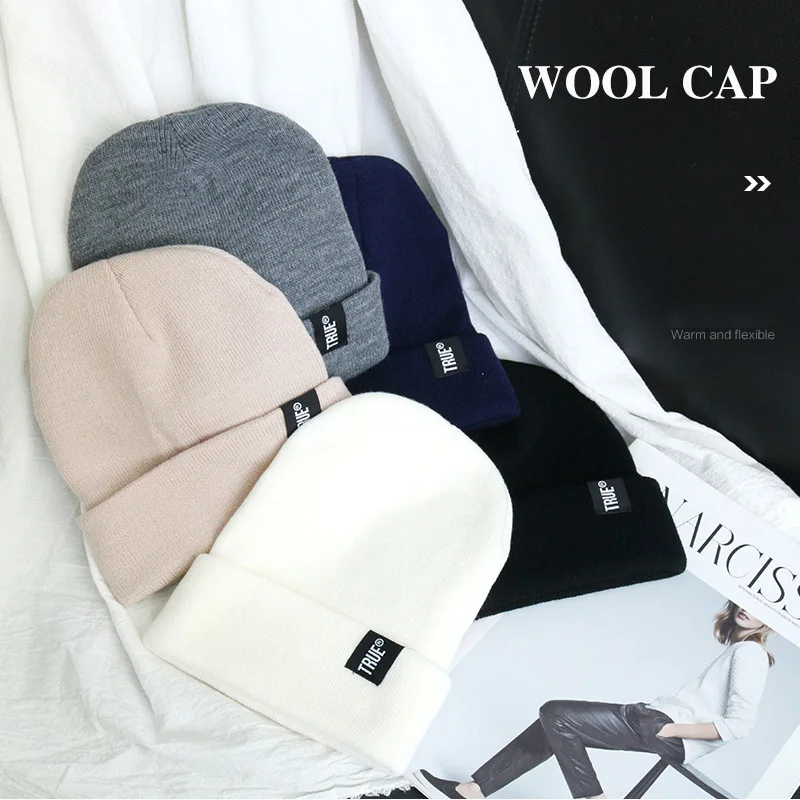 New women's winter caps wool hats warm skullies Knitted beanies man black high quality cotton cap bone thick unisex gorras TRUE |