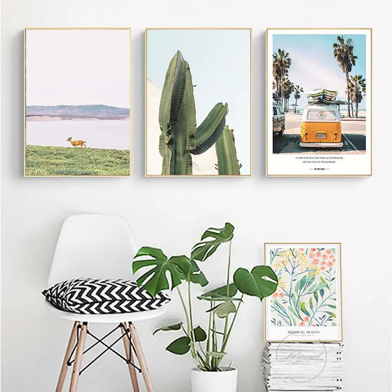 Скандинавский стиль Ананасовый пляж автобус кактус путешествие постеры и принты