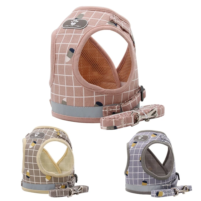 

Pet Polyester Harness Dog Adjustable Reflective Leash Cat Breathable Vest Pet Plaid Harness For Puppy Medium Dog Pet Supplies