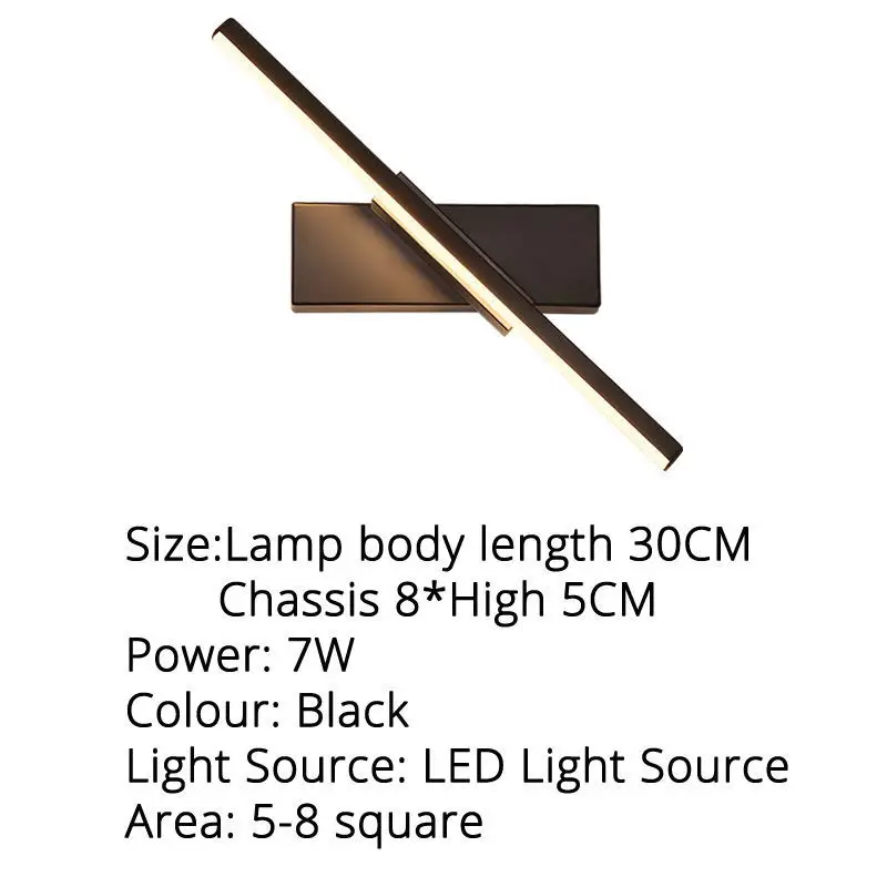 Black 30x5cm 7w Светодиодный настенный светильник на 7 Вт для чтения, для спальни, для гостиной, белые или черные настенные светильники, украшение внутреннего освещения - Цвет абажура: Black 30x5cm 7w