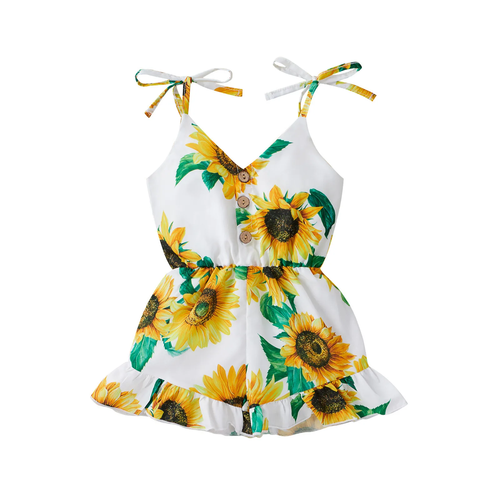 Одежда для малышей девочек с принтом Подсолнуха платье оборками на подтяжках