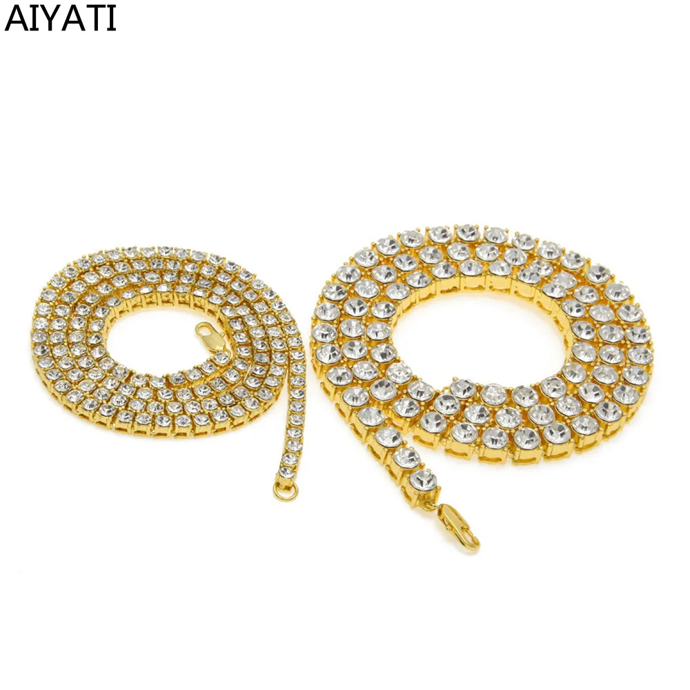 

Hot Sale Men's Hip Hop Cuban Chain Link Gold Color Necklaces Full Iced Out Rhinestones Bracelet Set For Mens Schmuck