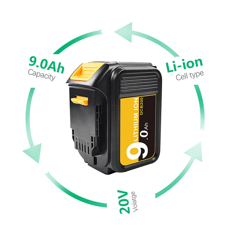 Аккумуляторная батарея для DCB200 9.0Ah 18V 20V литий ионная Dewalt DCB180 DCB181 DCB182 DCB201 DCB204 2