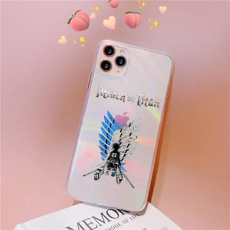 

Attack on titan Phone Case for iPhone huawei P 7 8 9 11 12 10 30 40 S X XS XR MINI Pro Max Plus moible bag laser Transparent