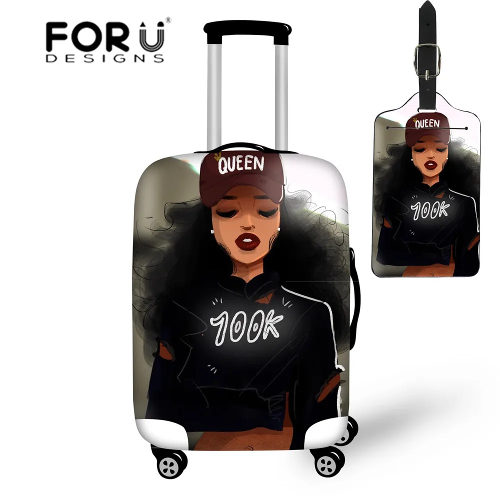 

FORUDESIGNS Stretch Luggage Protective Covers Women African Girls Black Art Dustproof Travel Suitcase Bag Elastic Baggage Cover