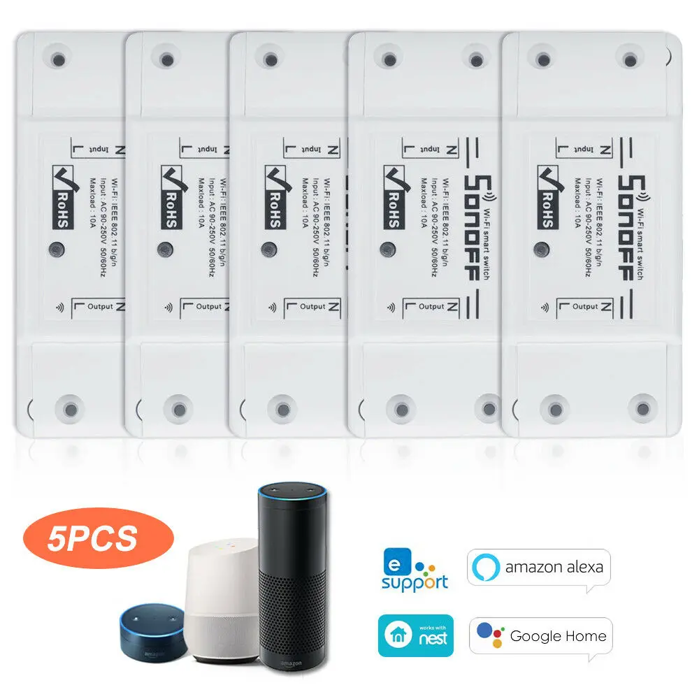 2/3/4/5/6/8/10 шт. SONOFF Basic Wi-Fi, переключатель для Alexa Google Home таймер 10A/2200W Беспроводной дистанционный переключатель умная Автоматизация модуль - Комплект: 5 PCS