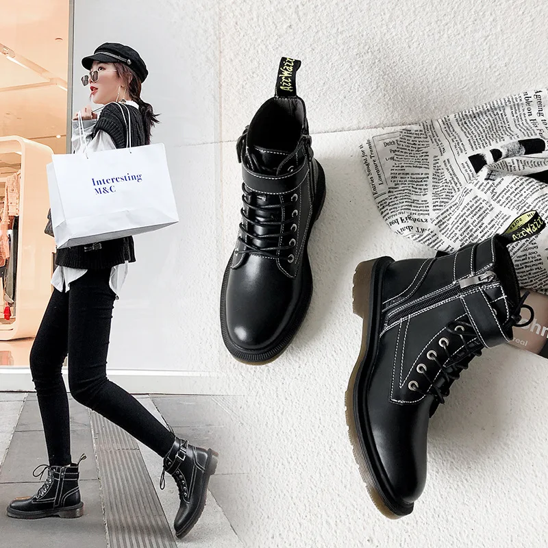 

Ботинки женские из искусственной кожи, со шнуровкой, осень 2019