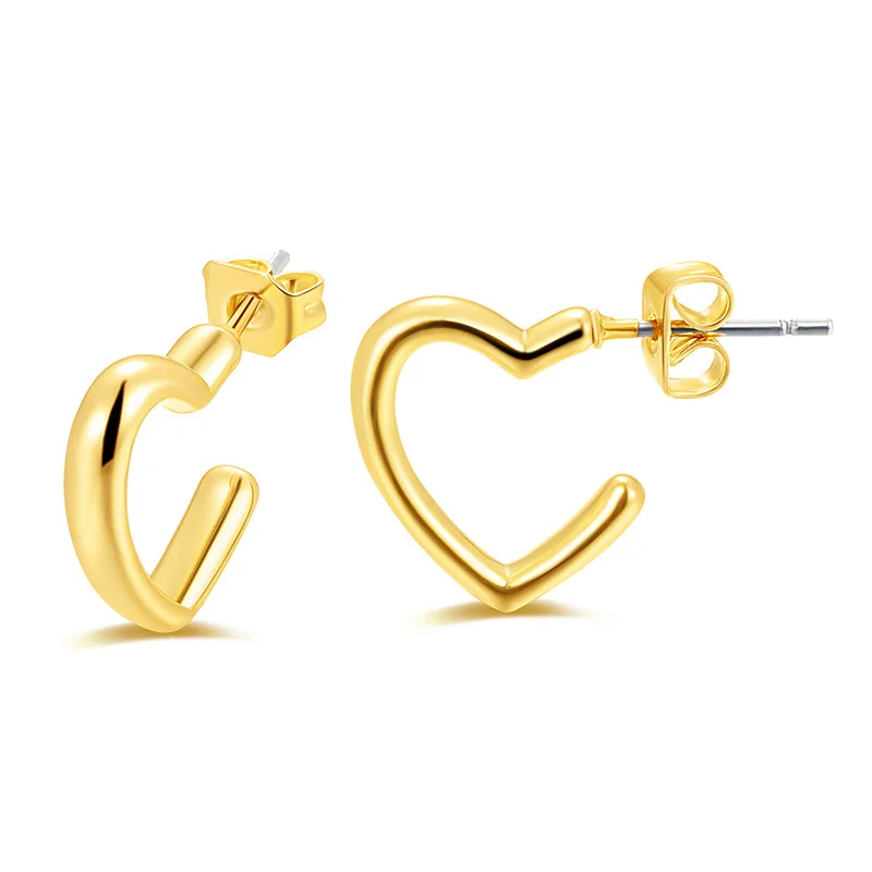 

Copper Geometric Gold Plated Love Earring Half Heart Stud Earring For Women Statement Wedding Fashion Jewelry Gift Free Ship