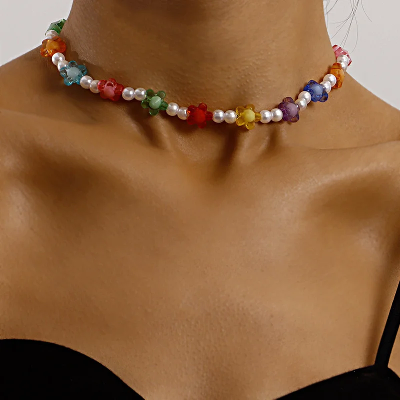 

Boho Ethnic Colorful Acrylic Star Pearl Bead Choker Pendant Chain Necklace for Women Girl Wedding Party Fashion Jewelry Gift