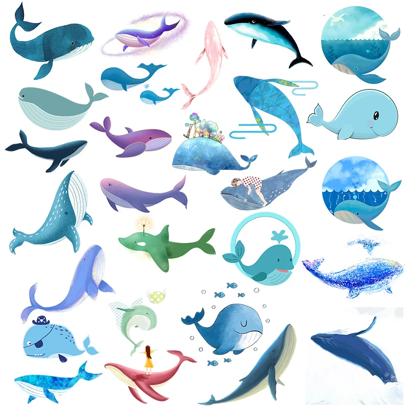 

Cartoon Ocean Animal Whale Iron on Patches For DIY Heat Transfer Clothes T-shirt Thermal transfer stickers Decoration Printing