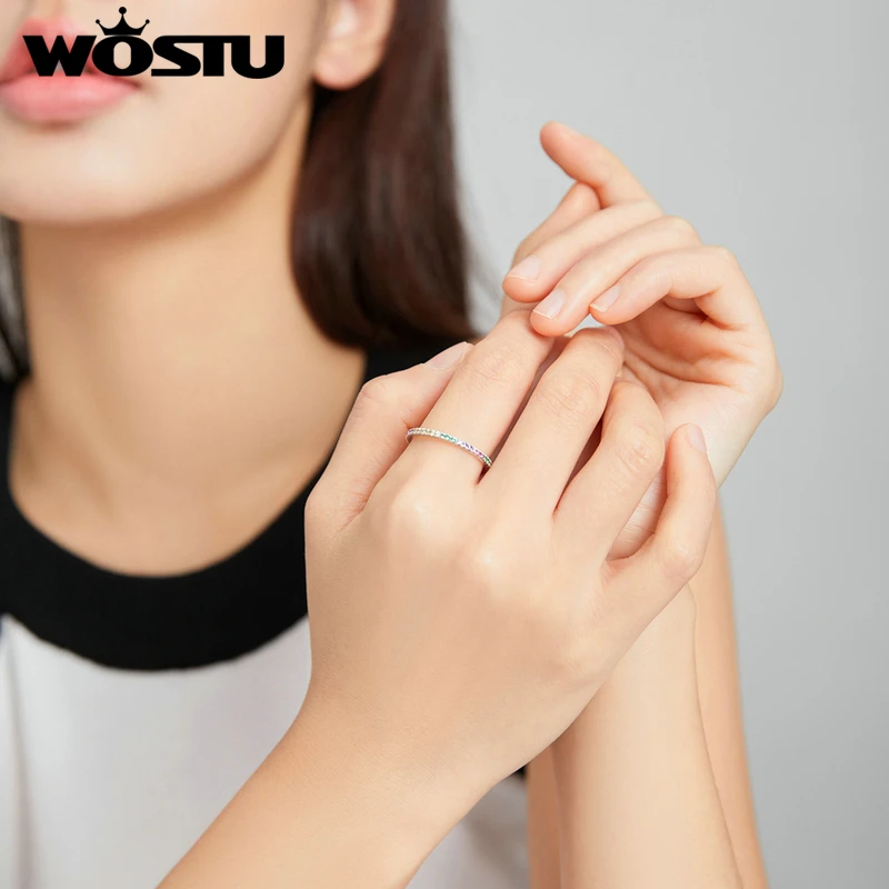 Женское кольцо из серебра 925 пробы с радугой круглым сверкающий циркон свадебное