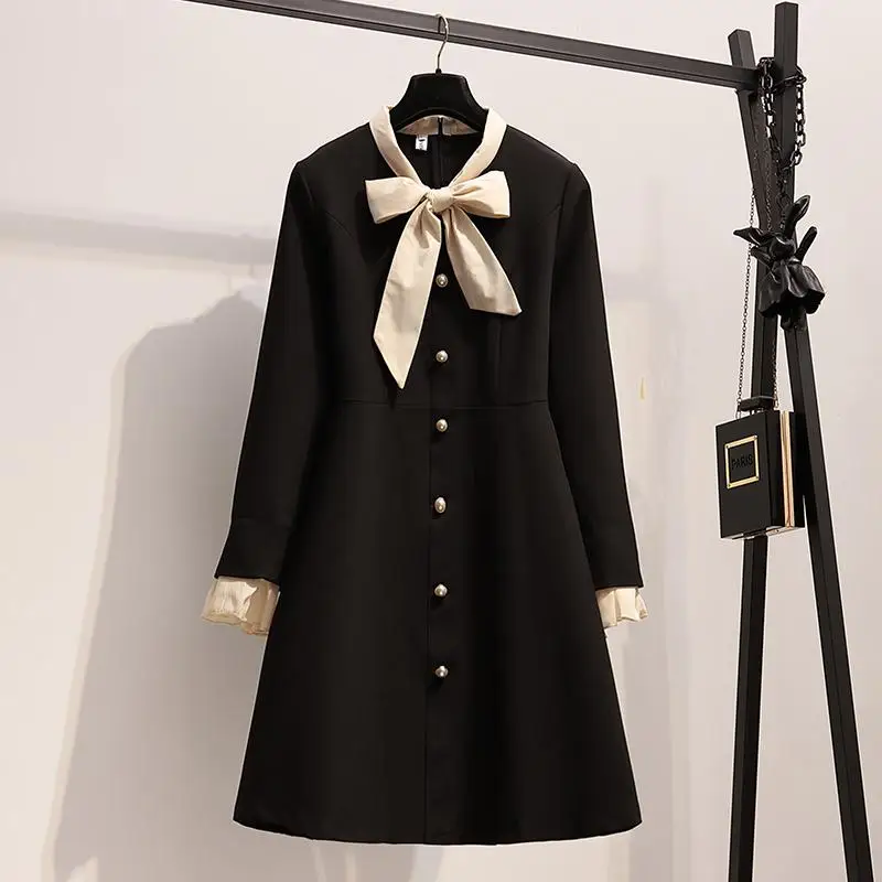 L 4XL 2019 женское офисное платье большого размера черное осеннее повседневное с