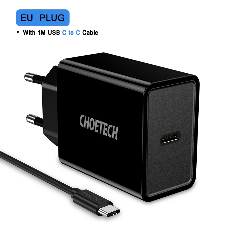 EU and CC cable CHOETECH Зарядное устройство USB type-C, 18 Вт, штепсельная вилка европейского стандарта, быстрая зарядка USB C PD, настенное зарядное устройство USB для samsung, зарядное устройство для мобильных телефонов - Тип штекера: EU and CC cable