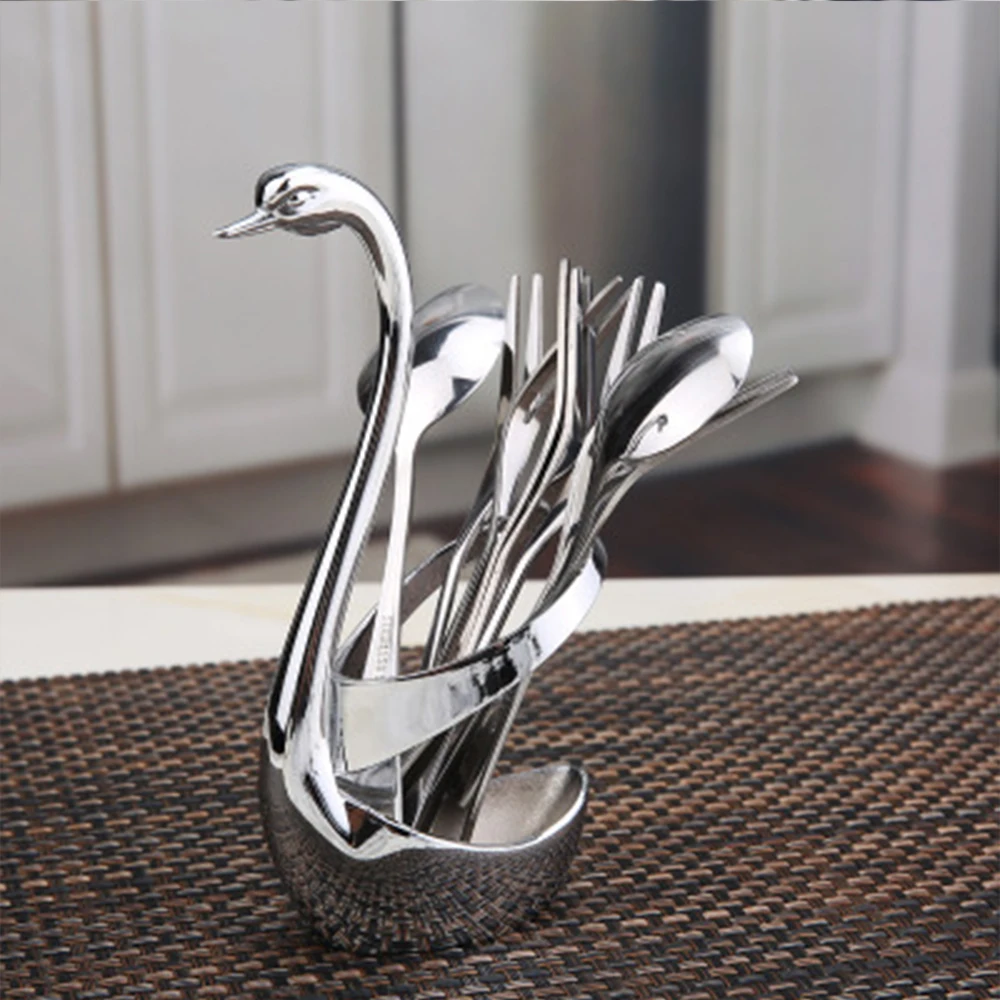 

1PCS Swan Tableware Base Western Cutlery Fork Spoon Cutlery Holder Silver Metal Tableware Storage Restaurant Home Decoration
