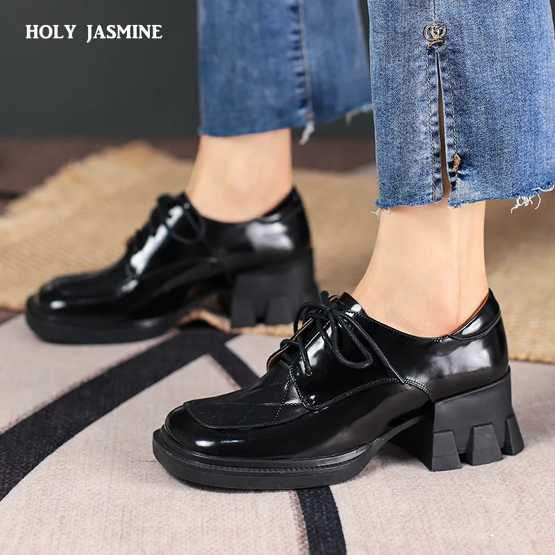 

Cross Tied Shoes Woman Heels 2021 New High Heels Pumps Female Spring Genuine Leather Working Office Lady Platform Women Shoes