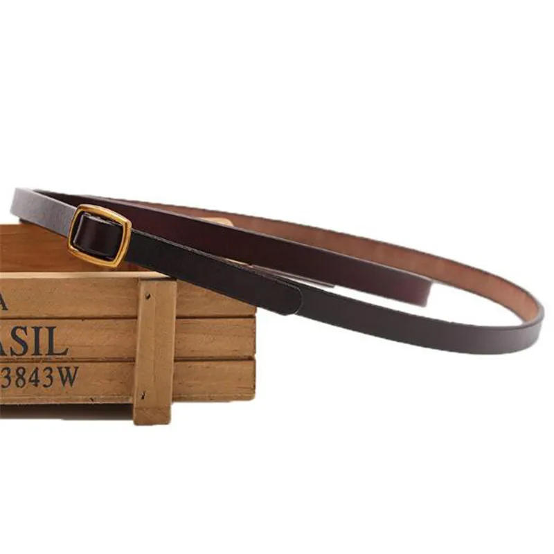 Ремень женский из натуральной кожи тонкий узкий пояс в винтажном стиле с