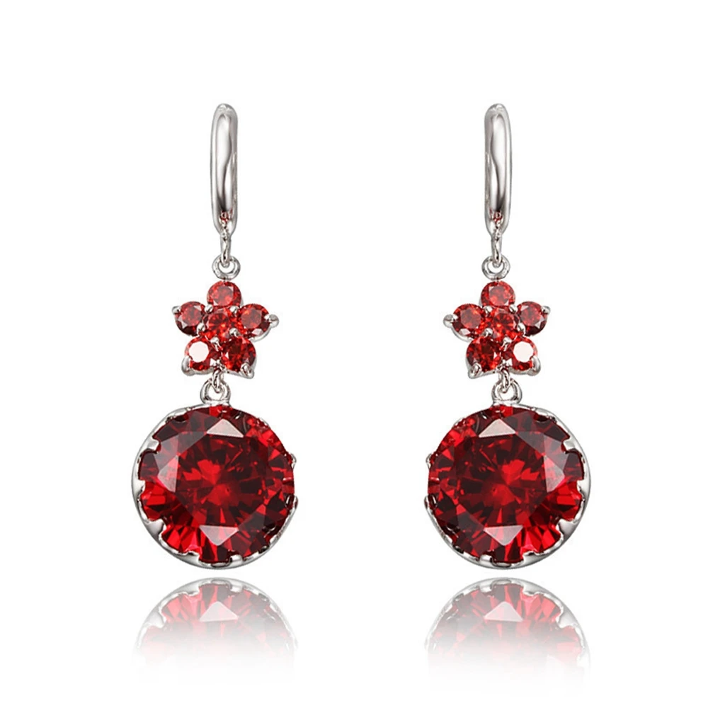 

Red Zircon Shiny Jewelry White Gold Filled Classic Womens Dangle Earrings Gift