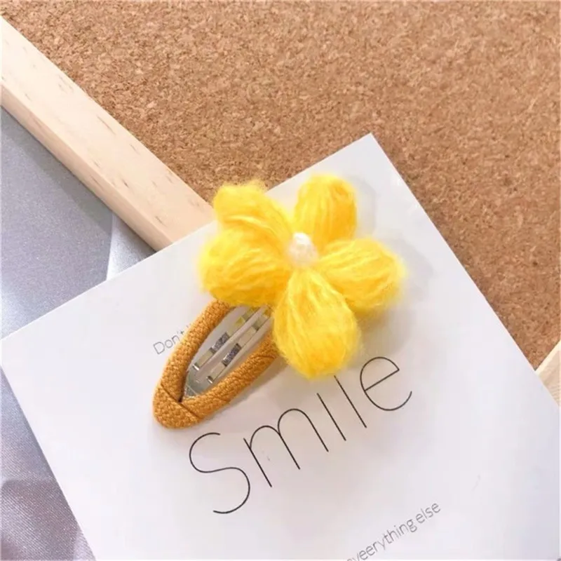 drop yellow M MISM, 2 шт., Хит, корейский стиль, Осень-зима, шерсть, вязаный крючком, сладкий цветок, заколка для волос, BB зажим для девушек, женщин, милые заколки, аксессуары для волос - Цвет: drop yellow