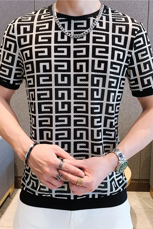 

2021 Summer T Shirt Men Short-sleeved Casual Tops Tees Men's Mesh Hollow Quick-drying Ice Silk Round Neck T-shirt Men Clothing