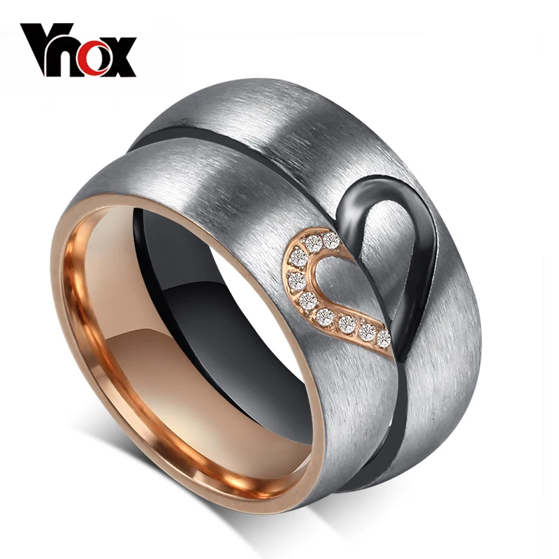Vonx 1 пара его и ее сердце любовь свадьба Promise Ring комплект Нержавеющая сталь пары