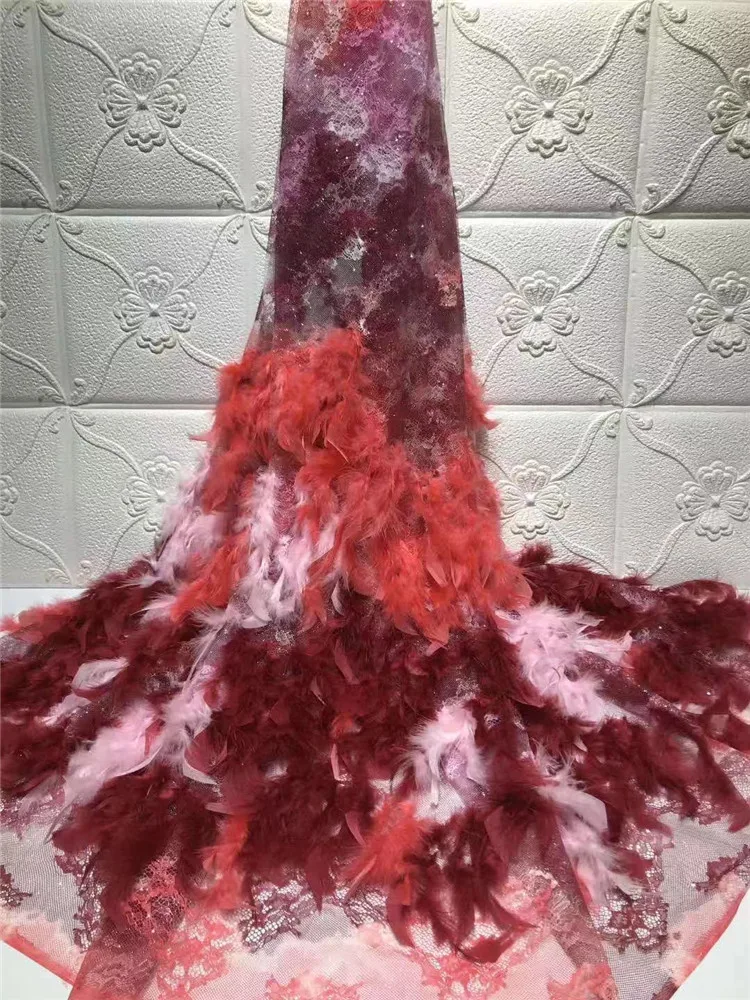 Оптовая цена Тюль с вышивкой и перьями кружевная ткань блестками модная