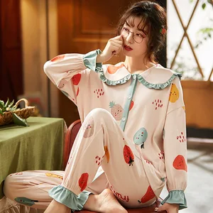 Пижама для беременных, из 100% хлопка, с длинным рукавом, весна-осень