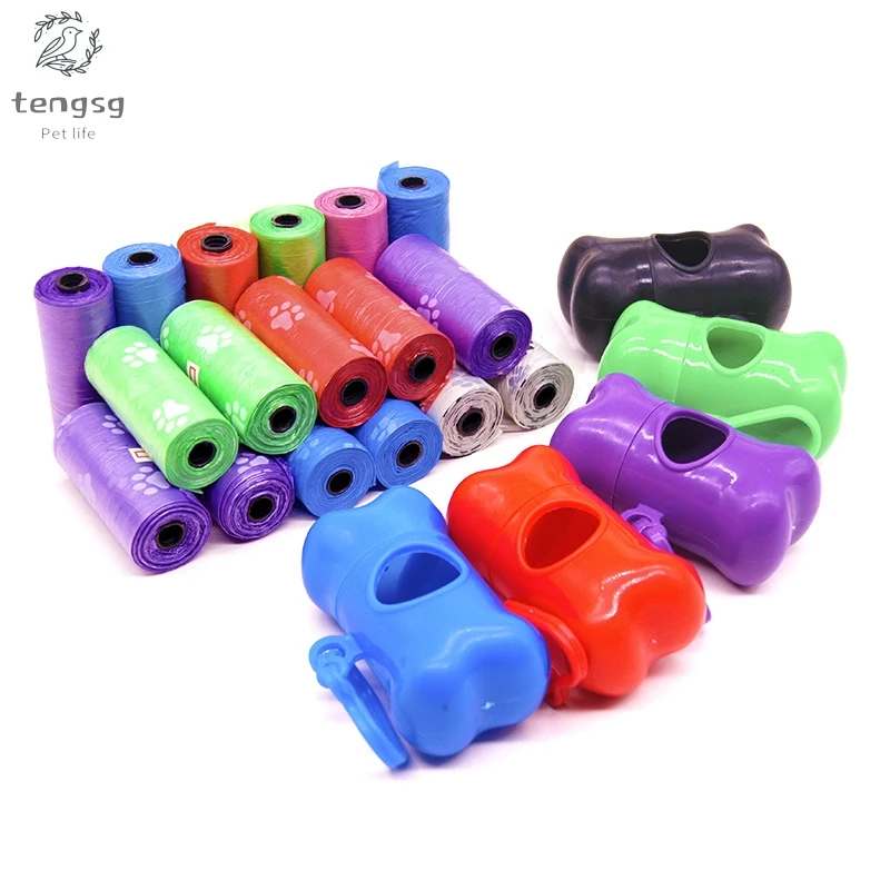

5 Rolls Paw Printing Dog Poop Bag 15 Bags/ Roll Large Cat Waste Bags Doggie Outdoor Home Clean Refill Garbage Dispenser